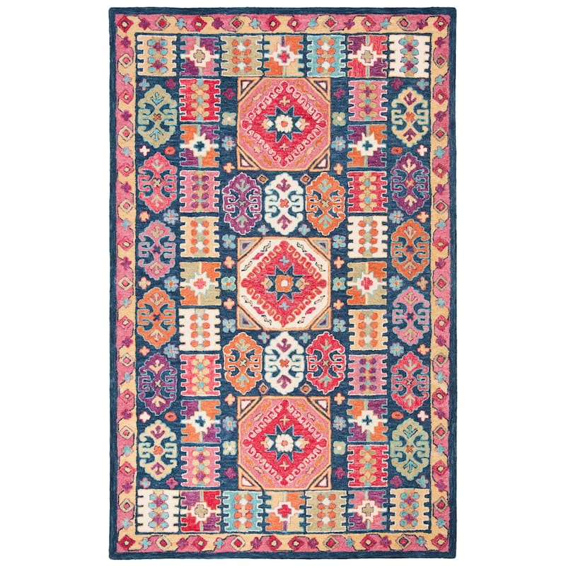 SAFAVIEH Handmade Aspen Maire Bohemian Wool Rug - 7' Square - Blue/Red