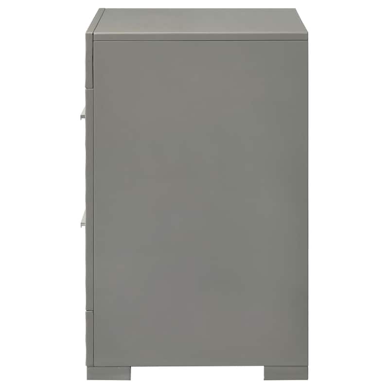 Ivon Nightstand, 2 Storage Drawers, 26 Inch Glossy Gray Hardwood