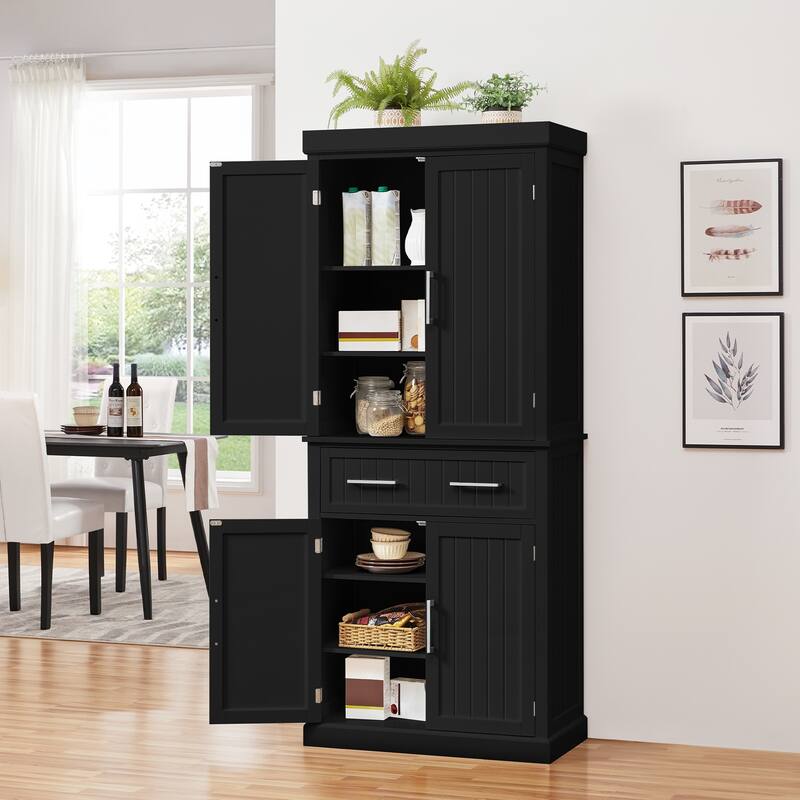 Yaheetech Wooden Kitchen Pantry Storage Cabinet with Doors and Shelves - Black