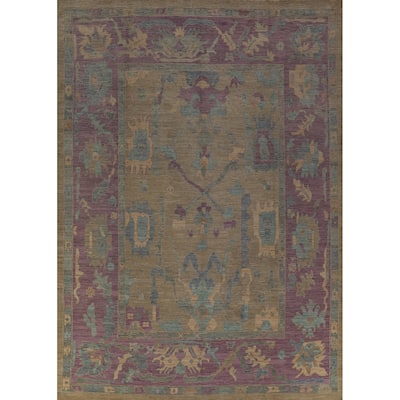 Hand Knotted Oriental 100% Wool Carpet Transitional All-Over Green Oushak Area Rug - 12' 0'' X 9' 1''