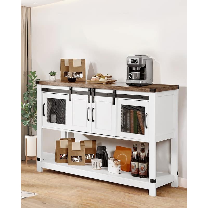 Coffee Bar Cabinet 4-Tier Coffee Bar Table with Barn Doors for Living Room - Multi