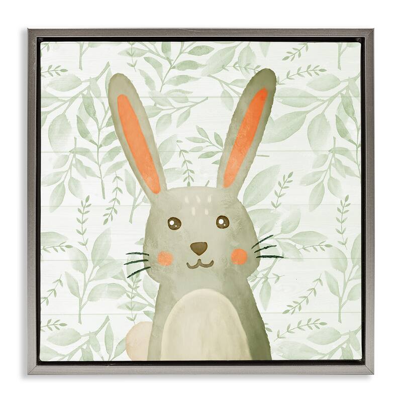 Stupell Whimsical Bunny on Florals Framed Floater Canvas Wall Art Design By Kim Allen - 25 x 25 - Grey