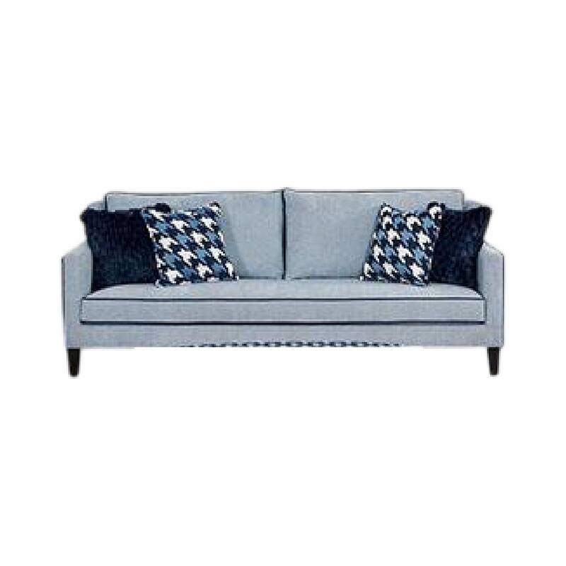 Colin 2pc Sofa and Loveseat Set, 8 Throw Pillows, Gray, Blue Polyester