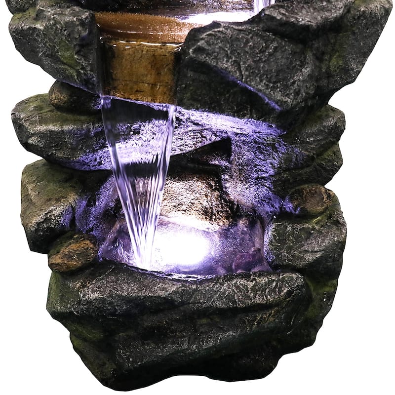 Outdoor Water Fountain w/LED Lights 4-Tier Stacked Rock Water Fountain