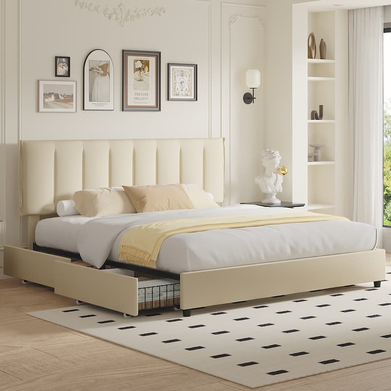 Javlergo Bed Frame with Storage Drawers, Upholstered Platform Bed Frame with Adjustable Headboard