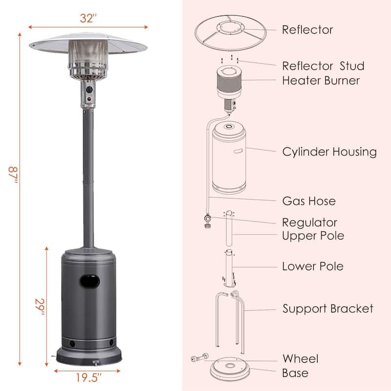 Garden Propane Standing LP Gas Steel Accessories Heater - 7.25 ft