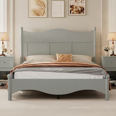 Queen Wood Platform Bed with Solid Rubber Wood Frame (700lb Capacity, No Box Spring)