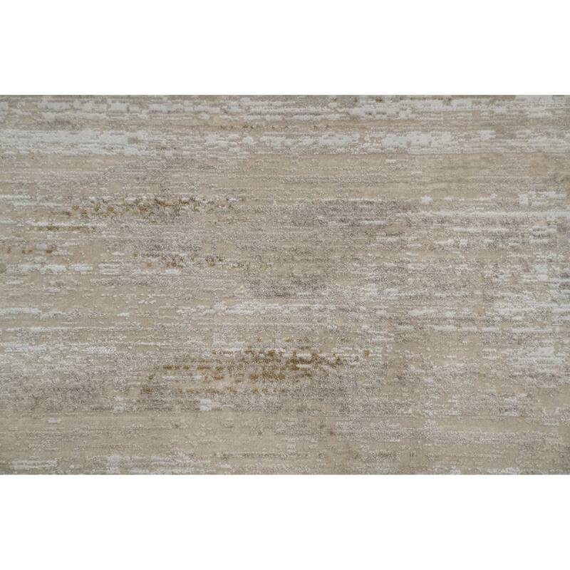 Machine Made Oriental Polyester Carpet Abstract Beige & Ivories Distressed Area Rug - 7' 5'' X 5' 2''