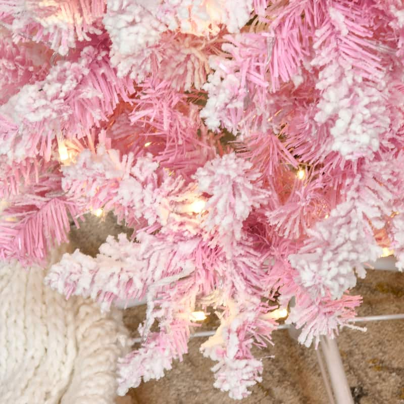 HOMCOM Slim Flocked Christmas Tree with Lights