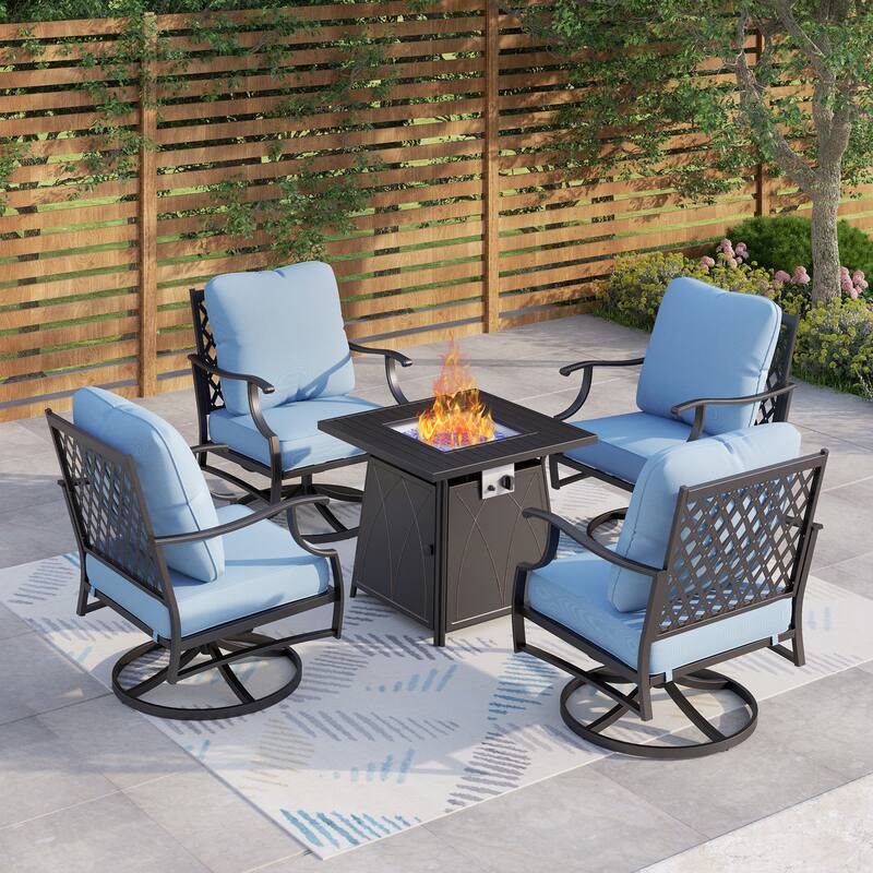 MAISON ARTS 5-Piece Patio Conversation Set with 28'' Gas Fire Pit Table