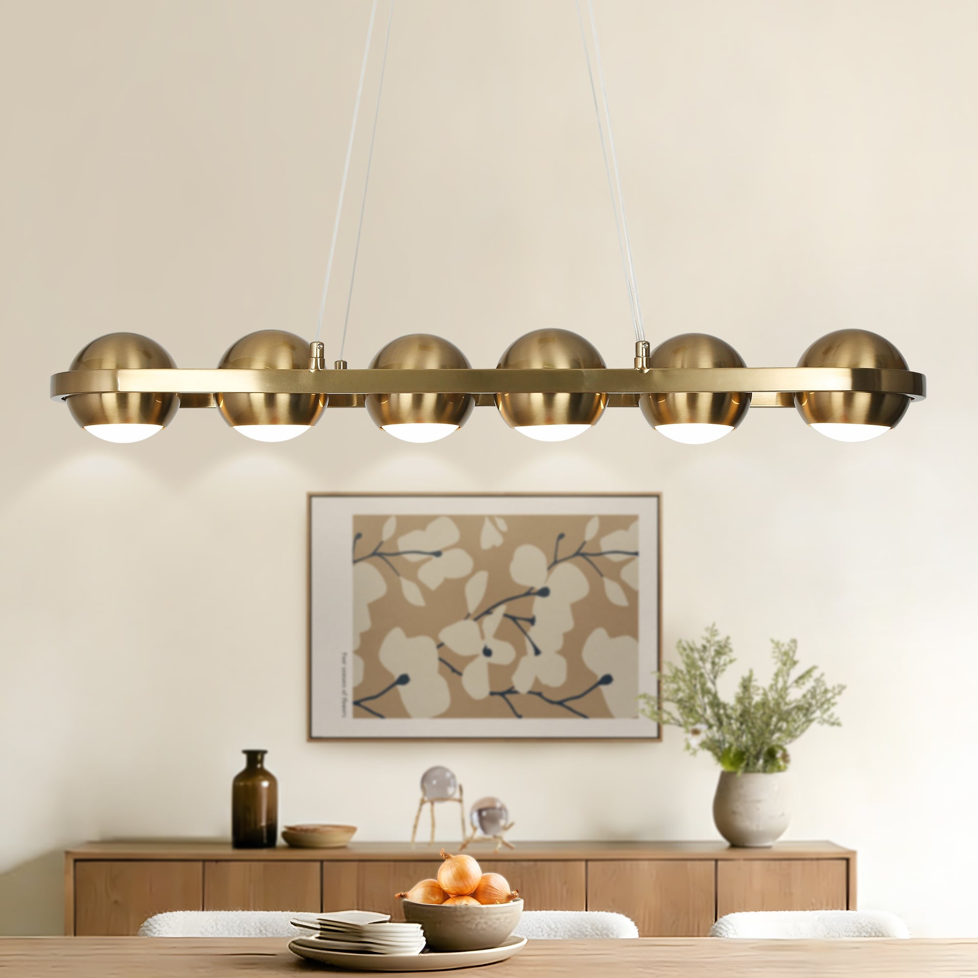 Modern 6-Light LED Gold Chandelier Linear Island Lights for Dining Room