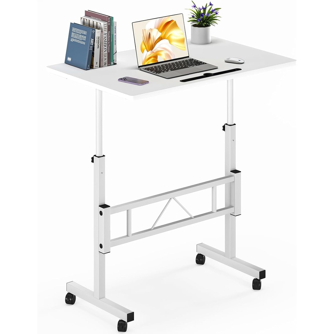 Adjustable Height Mobile Standing Desk with Wheels for Laptop, Tablet - Ergonomic Workstation for Home Office