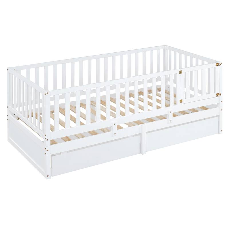 Wood Floor Bed Daybed Bed Frame with 2 Drawers