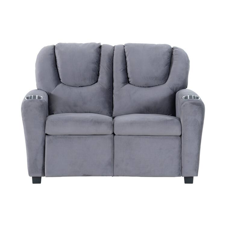 Kids Recliner Loveseat - Toddler Reclining Chair for Ages 3-5 with Cup Holders, Push-Back Recline, and Adjustable Footrest - Gray,Microfiber