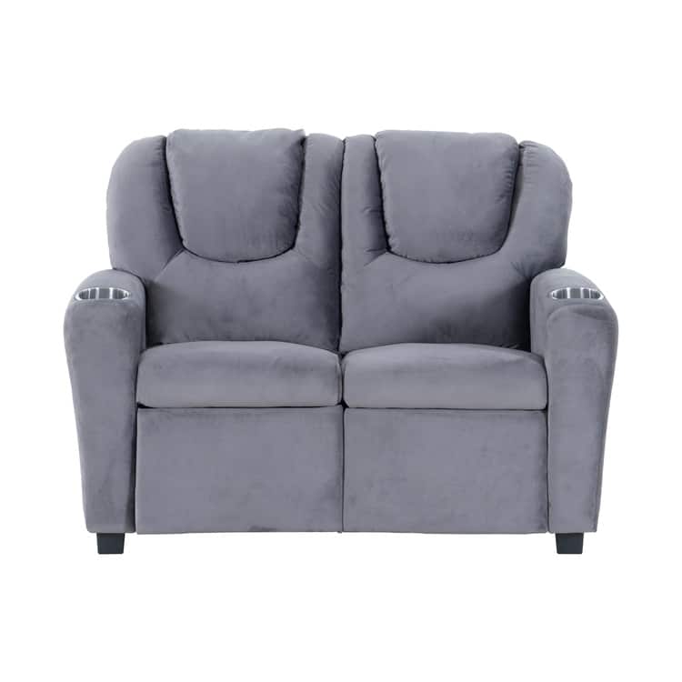 Kids Push Back Loveseat Recliner with Cup Holders, Adjustable Footrest & Headrest, Two Seat Recliner Sofa for Boys and Girls