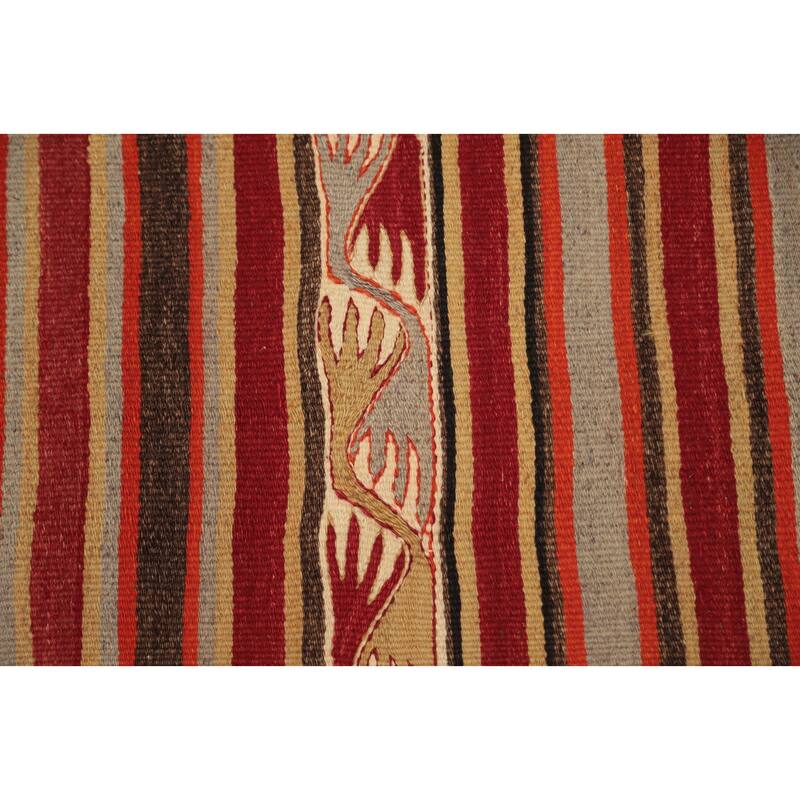 Hand Woven Oriental 100% Wool Carpet Southwestern Tribal Multi-Colored Kilim Area Rug - 9' 6'' X 4' 10''