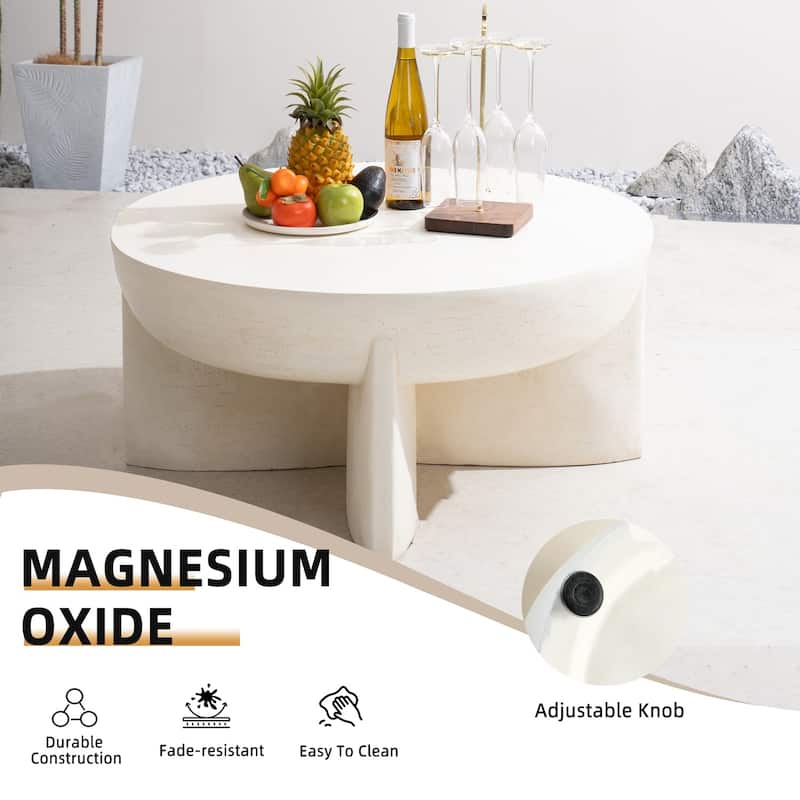 35.43" Outdoor Round Magnesium Oxide Coffee Table with Rain Cover
