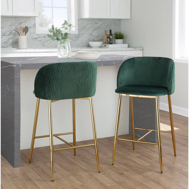 Lumisource Waves Counter Stool in Chrome and Silver Velvet - Set of 2 - 21"Lx19.75"Wx36"H