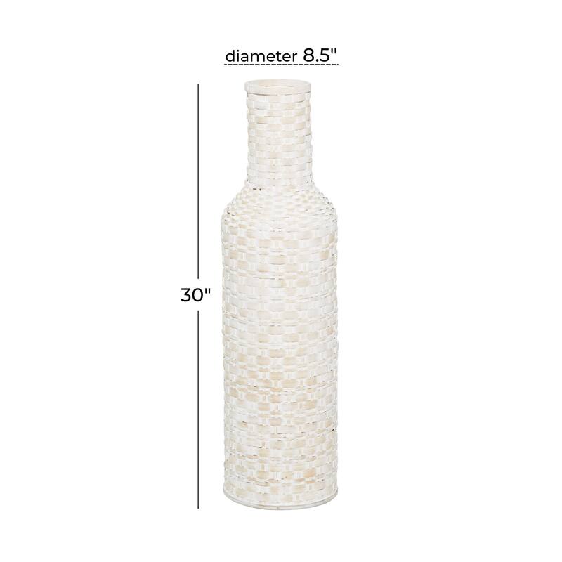 Intricately Woven Tall Bamboo Wood Floor Vase - White or Brown