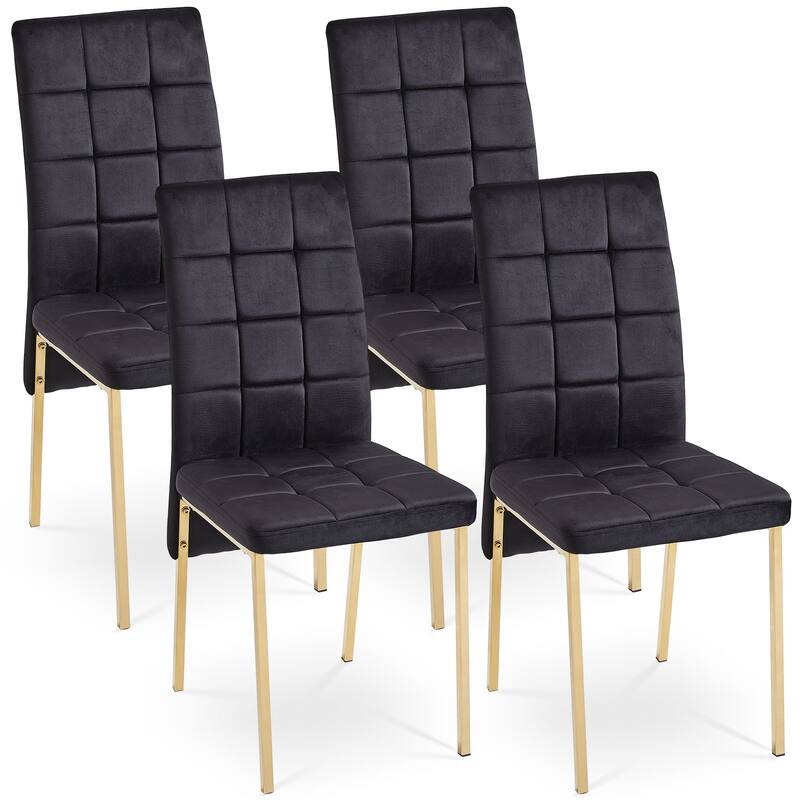 Black Velvet High Back Nordic Dining Chair Modern Fabric Chair with Golden Color Legs-Set of 4 - Black