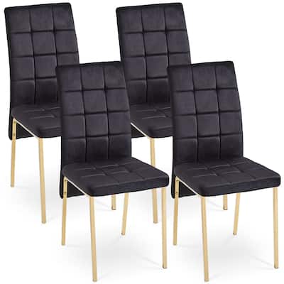 High Back Nordic Dining Chair Modern Fabric Chair with Golden Color Legs Set Of 4