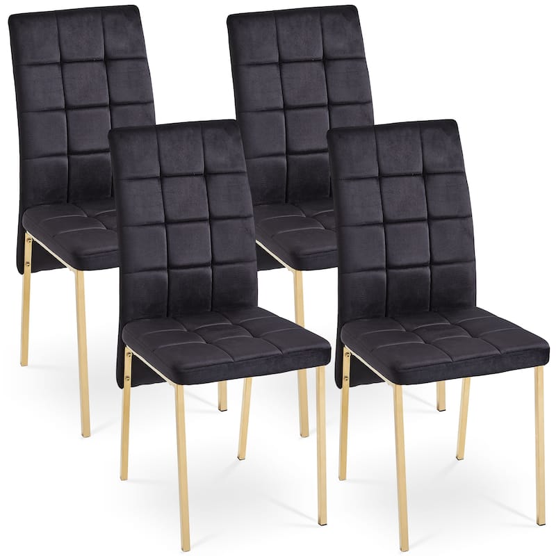 Set Of 4 Velvet High Back Nordic Dining Chair Modern Fabric Chair with Golden Color Legs for Home, Kitchen and Cafe Bar Use - Black