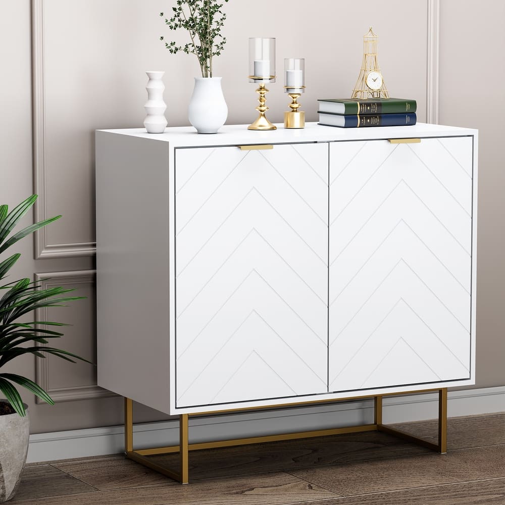 Modern Herringbone Accent Cabinet Slim Storage for Small Spaces