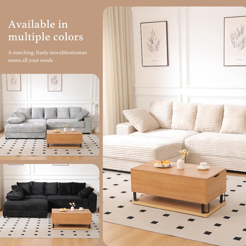 L-Shape Modular Sectional Sofa with Storage Ottoman, Corduroy Upholstered Cloud Couch, Deep-Seat Sofa with 8 Throw Pillows