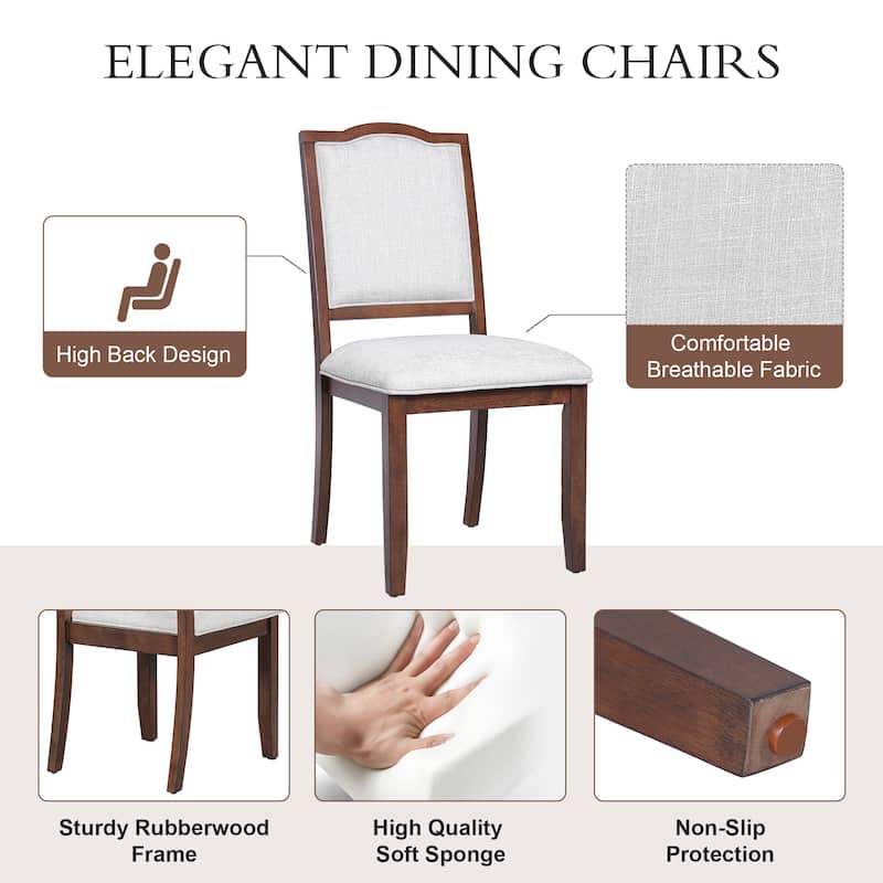 Extendable 6-Piece Dining Set with 78" Wood Table, 4 Upholstered Chairs, and Bench, Seats 6-8 Guests