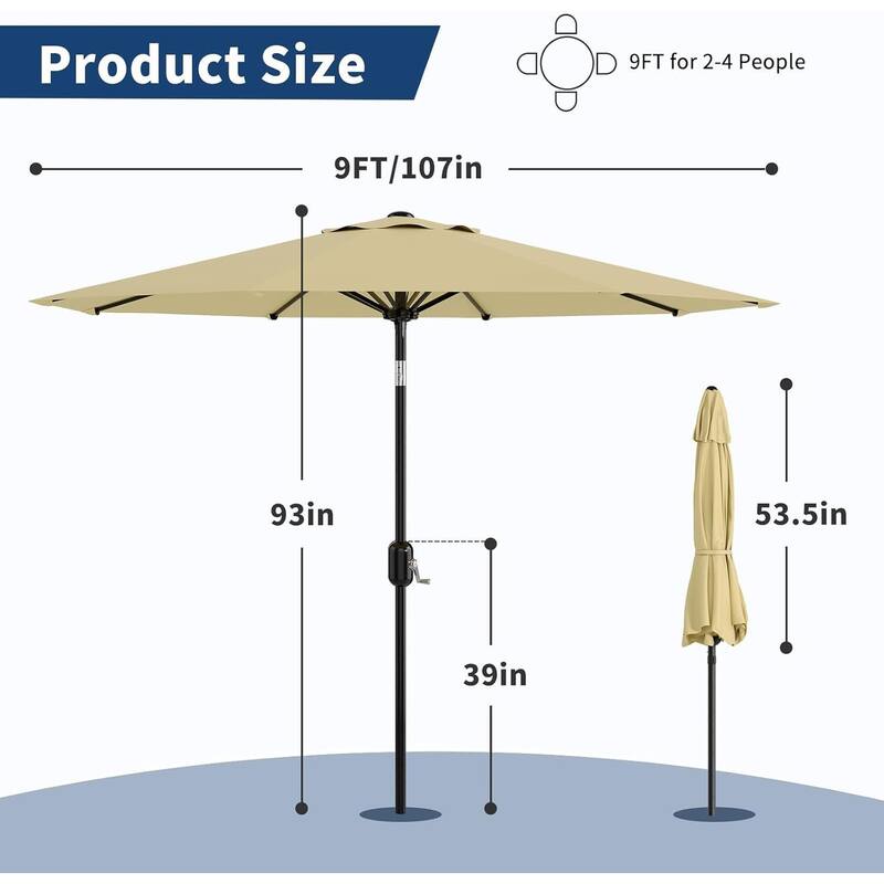 Coromose 9FT Outdoor Patio Umbrella, 8 Sturdy Ribs, for Garden, Poolside, Deck