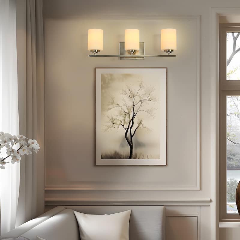 Modern 3-Light Silver Wall Sconces Frost Glass Bathroom Vanity Lights - L 23" x W 6" x H 7.5"