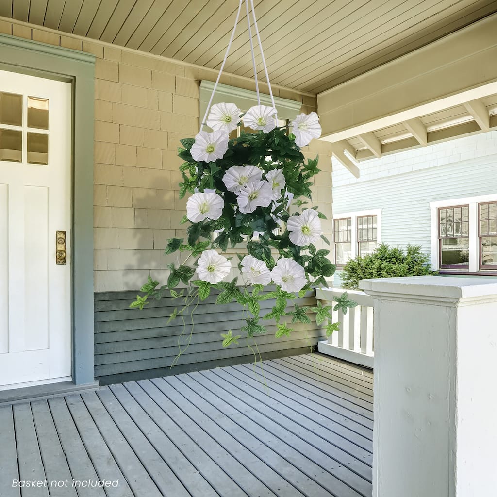 Morning Glory Artificial Floral Hanging Bush Spray- 20" - Cream