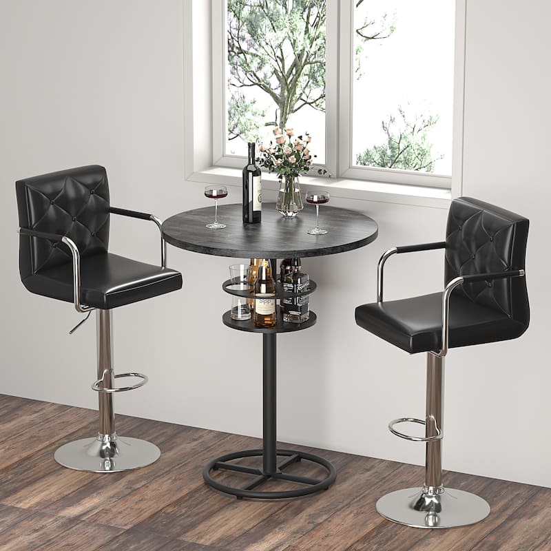 VECELO Height Adjustable Bar Stools Set of 4 Swivel PU Leather Barstool with Back and Arms for Kitchen Island