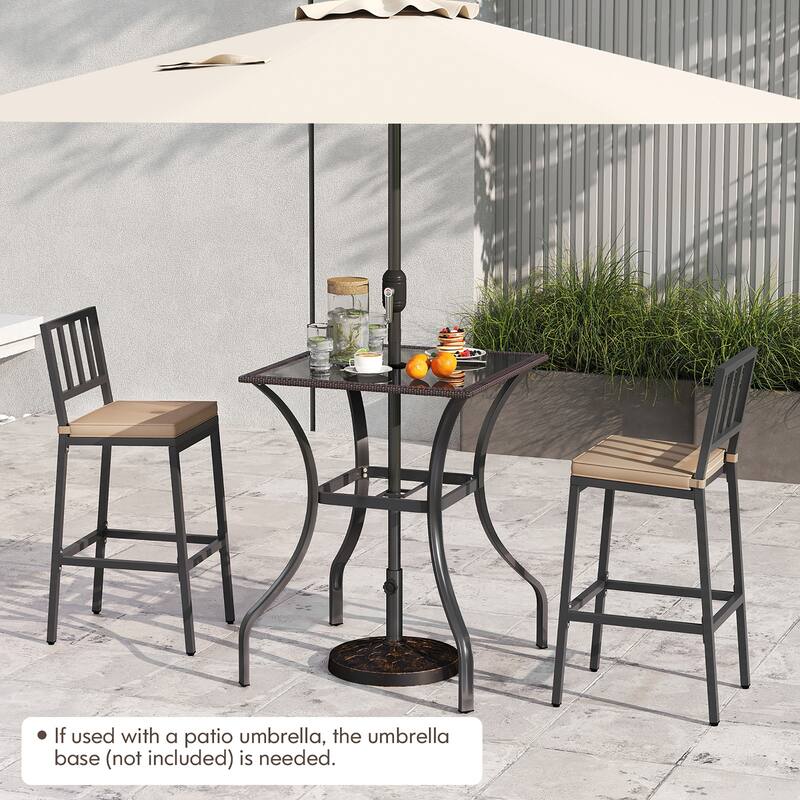 Gymax 28.5'' Square Bistro Bar Table w/ 2'' Umbrella Hole Silkscreen