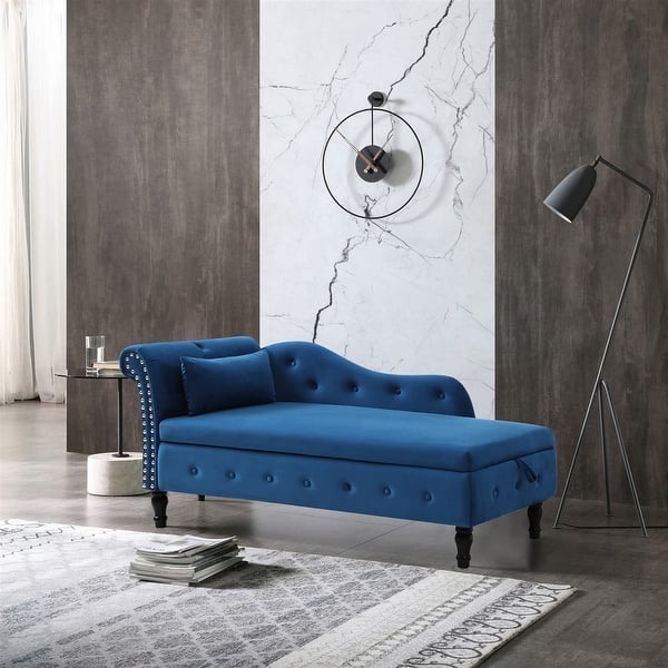 60" Velvet Multifunctional Storage Chaise Lounge Buttons Tufted ...