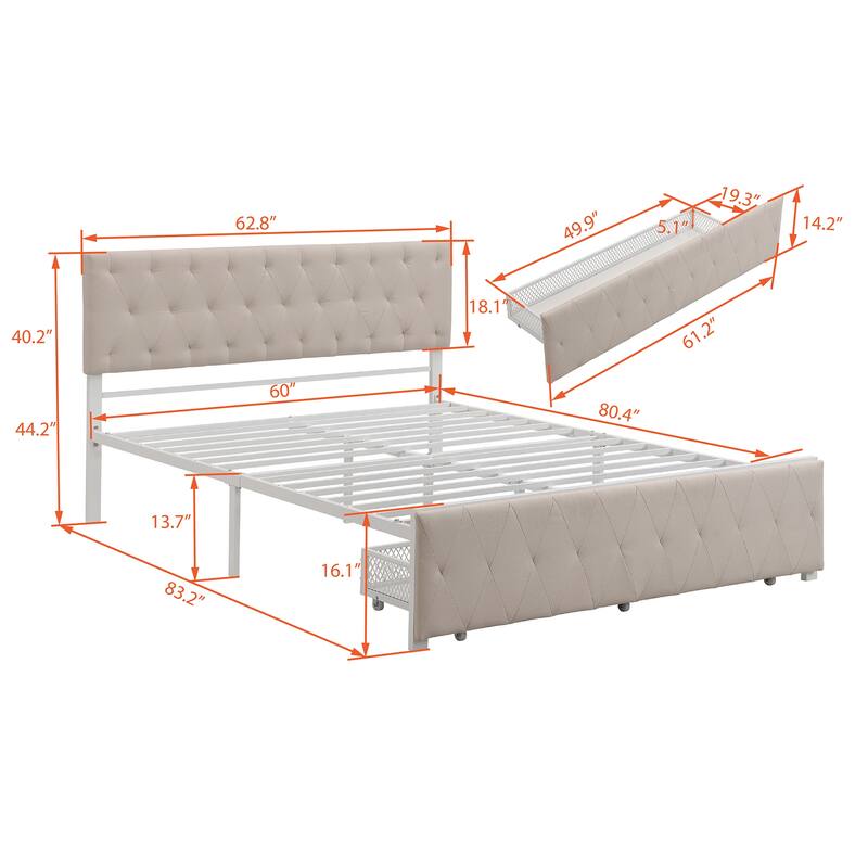 Storage Bed Metal Platform Bed with a Big Drawer