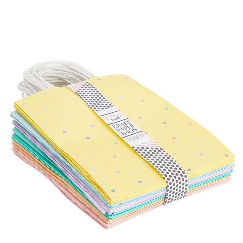 Blue Panda 36 Pack Medium Pastel Party Gift Bags with Handle, White Tissue Paper 10x8x4"