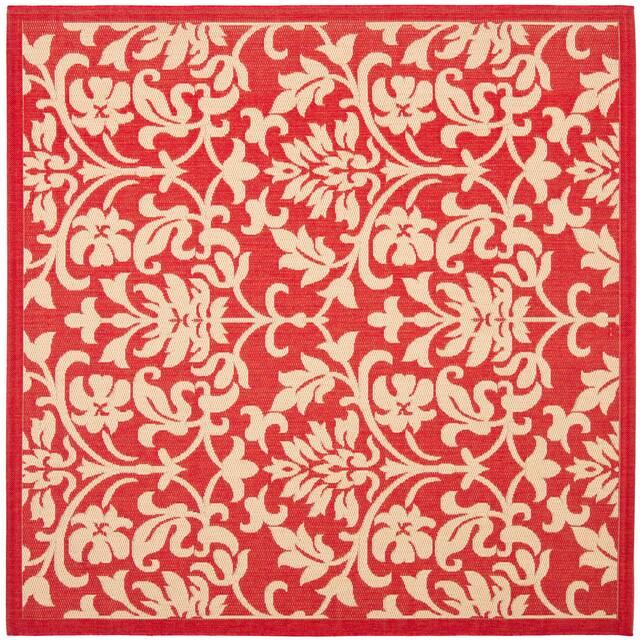 SAFAVIEH Courtyard Bettylou Indoor/ Outdoor Damask Area Rug - 7'10" x 7'10" Square - Red/Natural