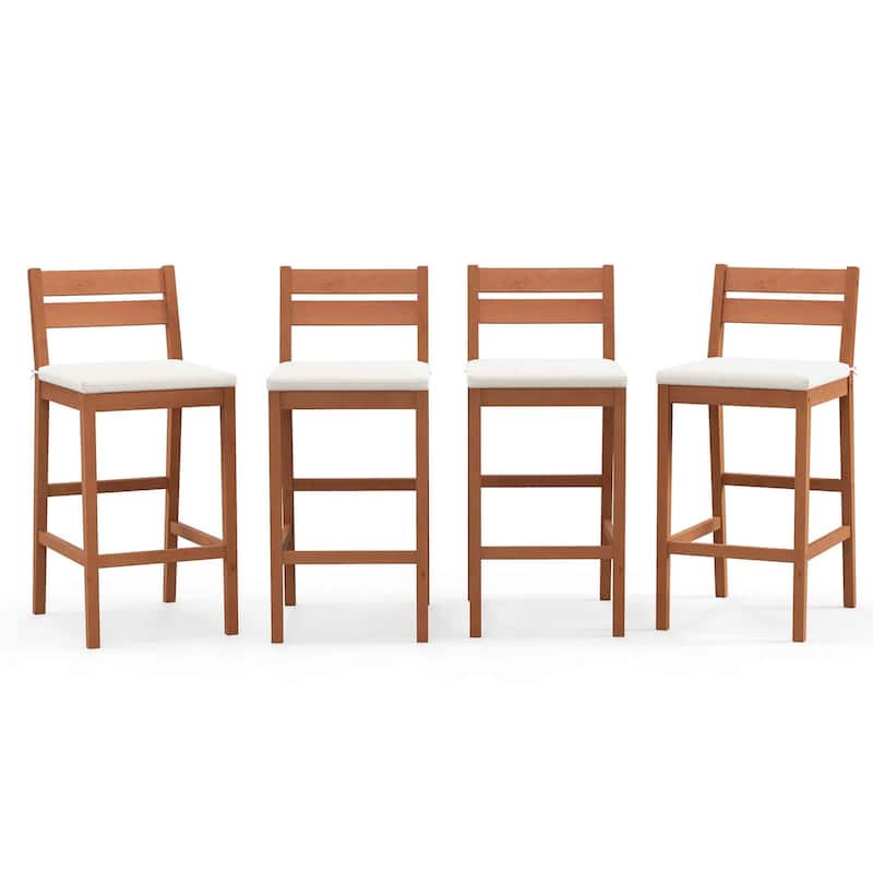 2/4 PCS Outdoor Wood Barstools Wood Bar Height Chairs Cushioned Seat - Set of 4