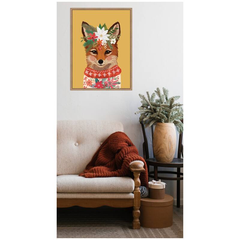 Kate and Laurel Sylvie Beaded Christmas Fox Framed Canvas by Mia Charro