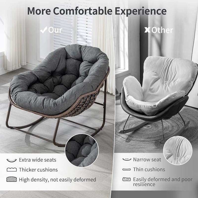 Outdoor Rattan Rocking Chair,Padded Cushion Rocker Recliner Chair Outdoor for Front Porch, Living Room, Patio, Garden