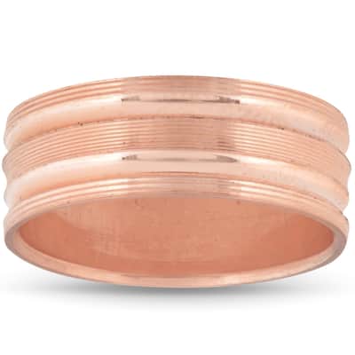 Mens Rose Gold 8MM Comfort Fit Grooved Brushed Wedding Band Comfor Fit