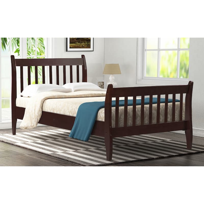 Twin Size Solid Wood Platform Bed Frame with Curve Design Headboard ...