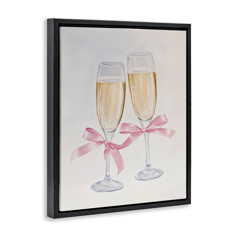 Stupell Chic Bow Champagne Glasses Framed Floater Canvas Wall Art Design By Arlington Prints