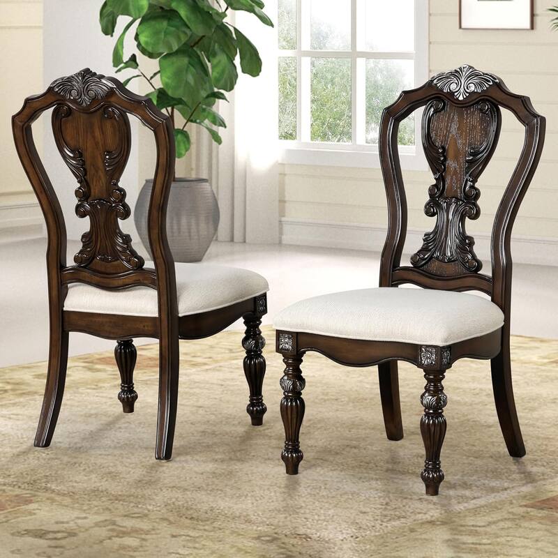Traditional Dark Brown Finish Designer Back Side Chairs Set