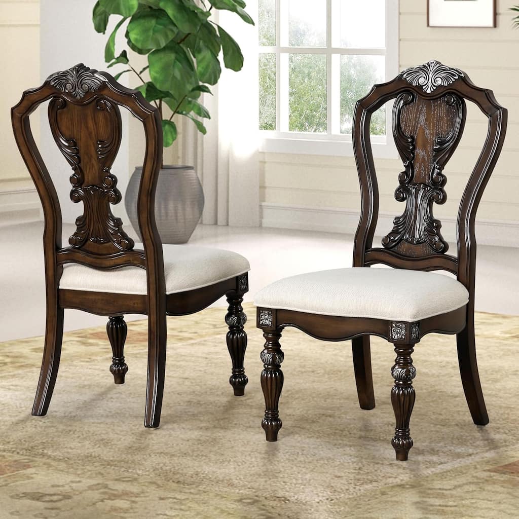 Traditional Dark Brown Finish Designer Back Side Chairs Set