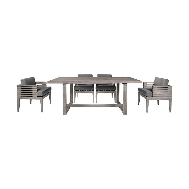 Vivid Solid Eucalyptus Wood Outdoor Patio 5 Piece Dining Set with Olefin Cushions