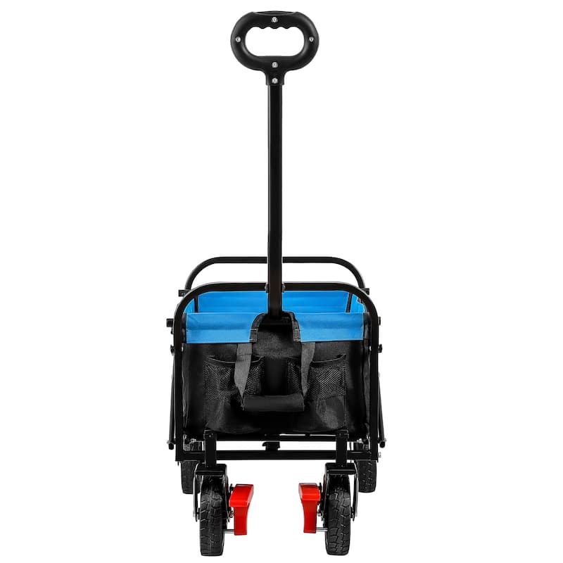 Mini Folding Wagon Garden Shopping Beach Cart (black+blue+brake)