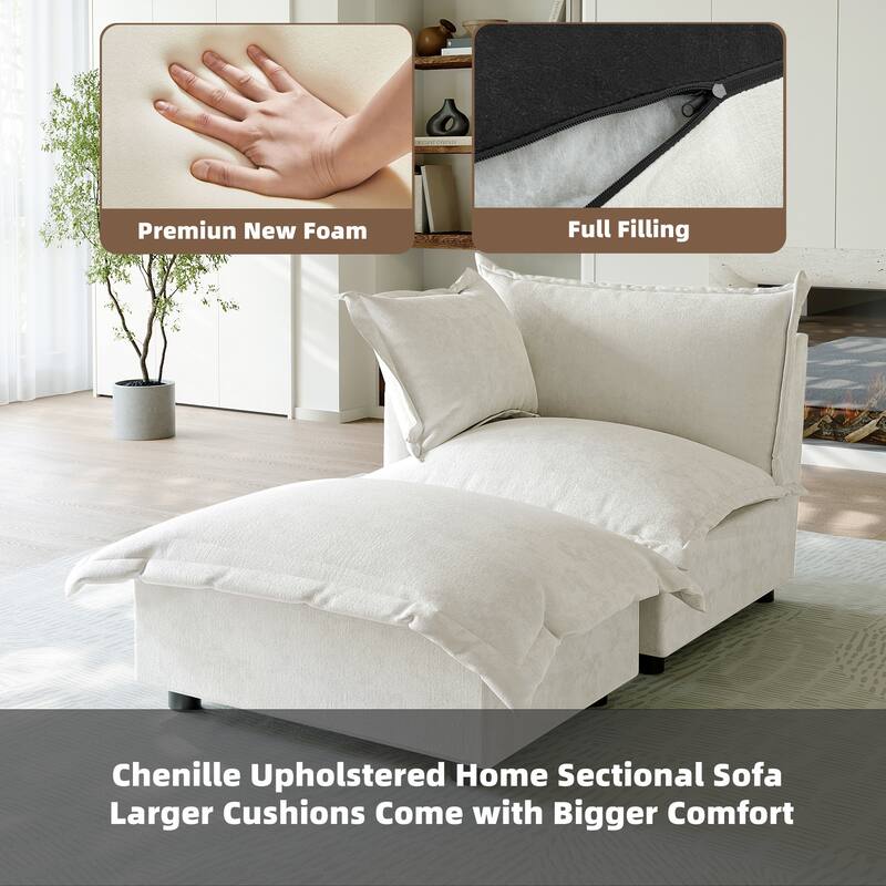 Casual 40"W Oversized Soft Comfy Cloud Chenille Chaise Lounge with Ottoman