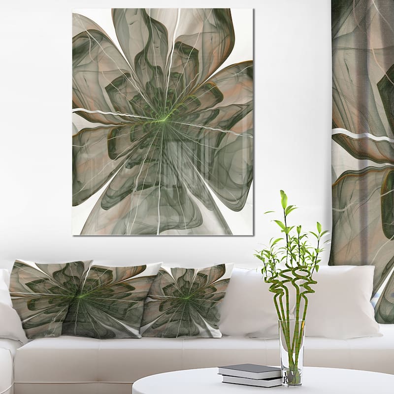 Symmetrical Green Fractal Flower - Modern Floral Glossy Metal Wall Art